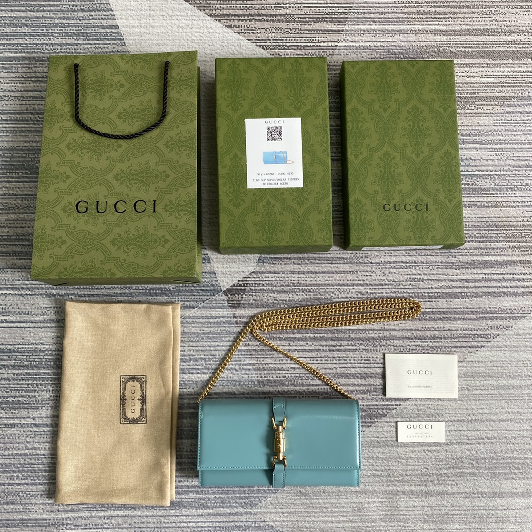 Gucci Jackie 1961 Chain Wallet 652681 Light Blue